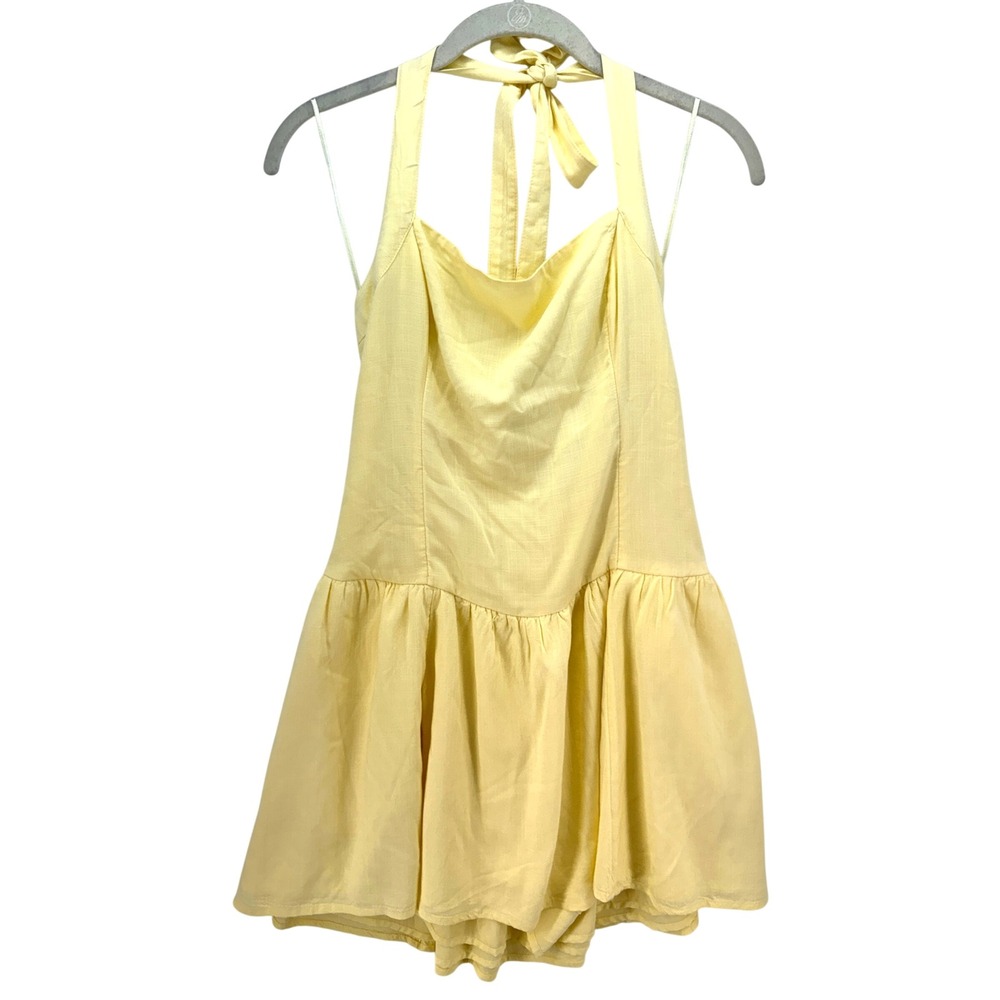 Hollister Butter Yellow Halter Mini Dress Romper M Coquette Cottagecore Summer‎